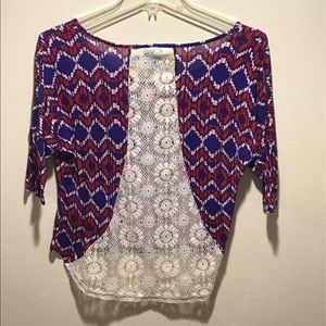 Pattern half sleeve top with lace back. Size extra small